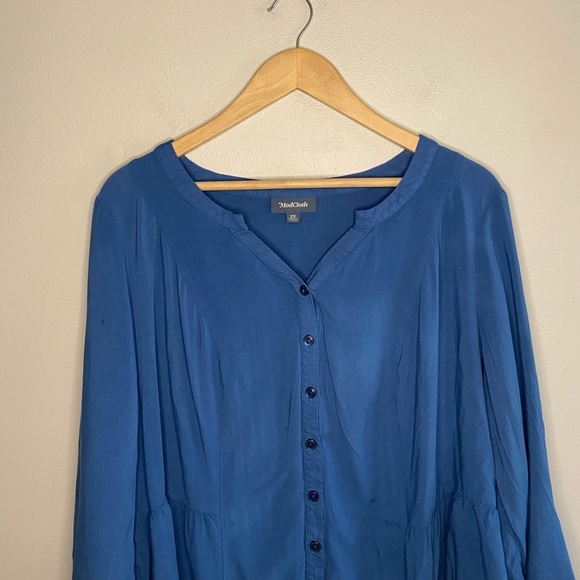Modcloth Trusty Travel Blue Button Up Blouse, size 2X - Picture 3 of 9